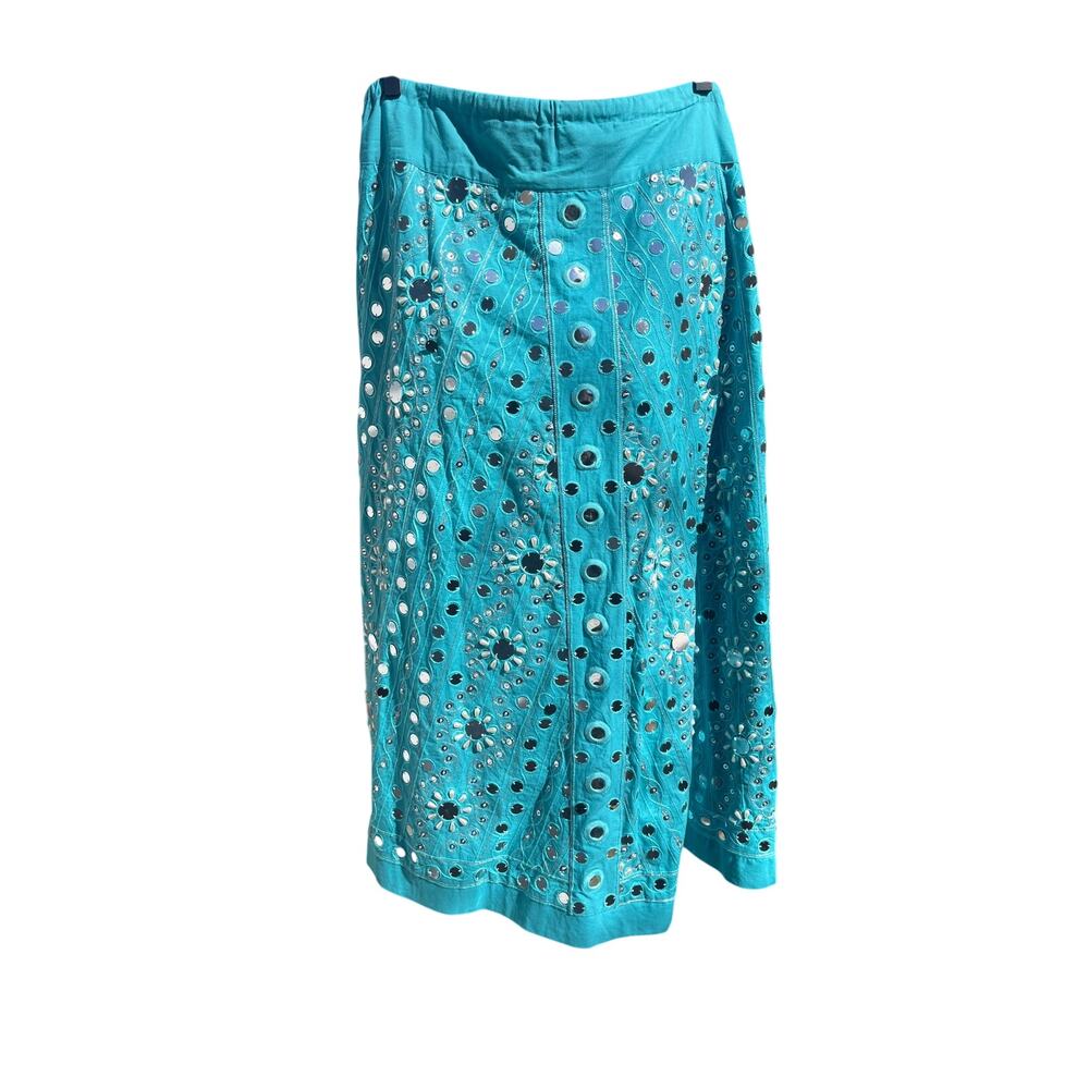 NWT Soft Surroundings Turquoise Maxi Skirt Mirror Embellished Boho Embroider PL - Picture 3 of 9